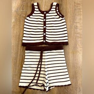 Pip + Lenny, Girls knit two piece set, size 5, brown and cream